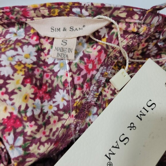 Sim & Sam Sz S Floral Daisy Short Puff Sleeve Crop Top Cotton Boho Cottagecore - Picture 8 of 10
